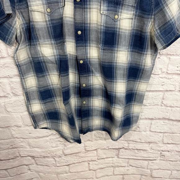 LUCKY BRAND MENS CALIFORNIA FIT INDIGO WESTERN PLAID PEARL SNAPS SHIRT LARGE - Picture 3 of 8